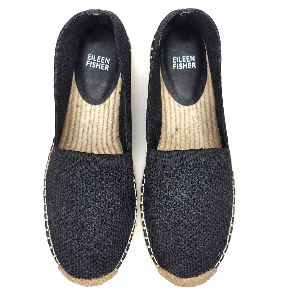 Eileen Fisher Black Canvas Espadrilles Womans 9